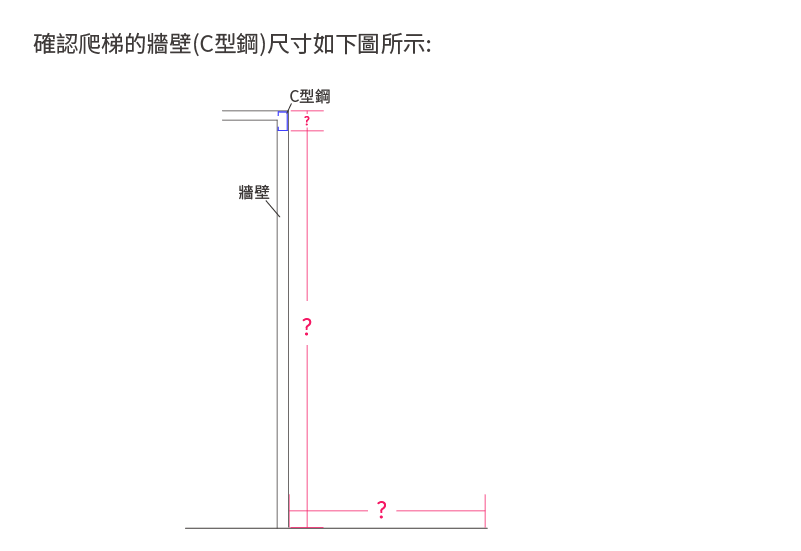 爬梯牆壁C型鋼尺寸確認